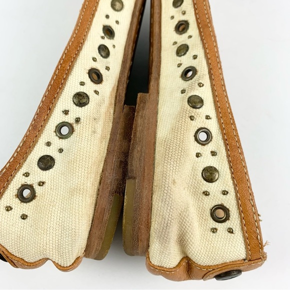 Frye Carson Rivet Flats Cream Canvas Leather Toe 8.5 - Picture 11 of 12